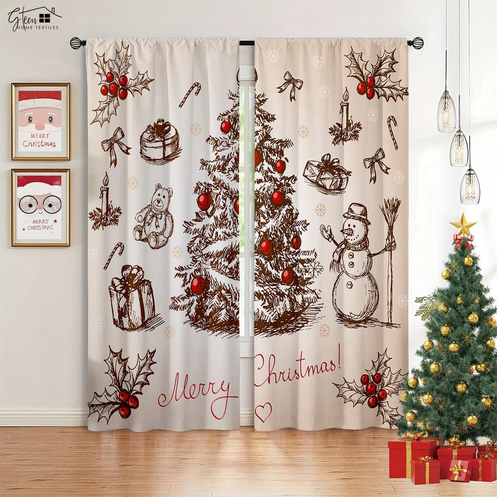 Weihnachten 3D-gedruckte Vorhänge Weihnachtsbaum Geschenk Wohnzimmer Schlafzimmer Kinderzimmer Neujahr Feiertagsdekoration Vorhänge 2 Stück