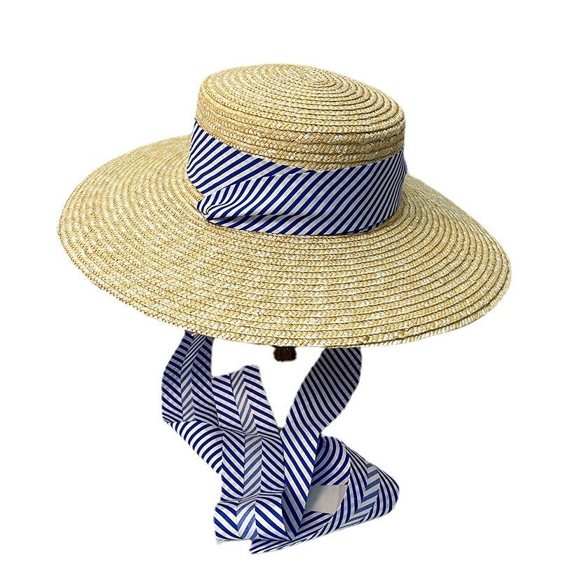 Idyllic Summer Big Brim Fashion Beach Hat Vacation Sun Hat Strapped Straw Straw Hat Sunscreen Shade Cool Hat