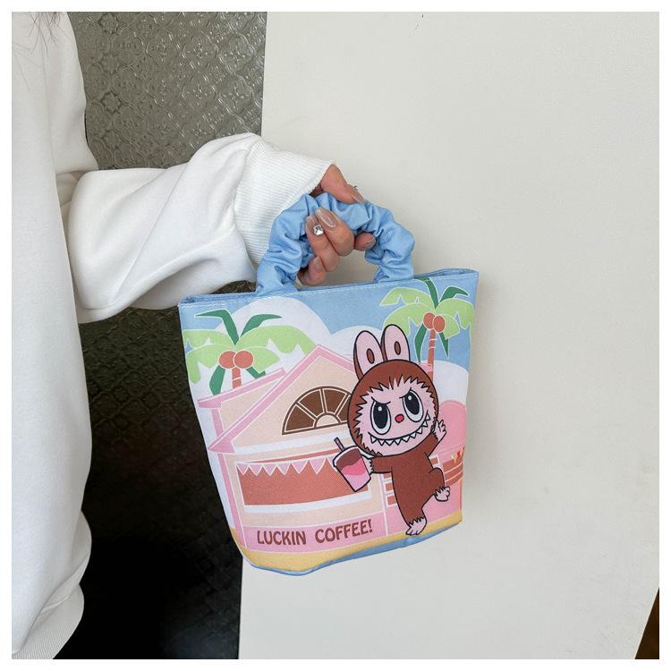 Labubu creative cartoon cute padded handbag Korean version high value ins style portable versatile bucket bag KTY