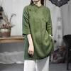 Chinesischer Stil Gesticktes Baumwoll-Leinen Mandarin-Kragen Hemdkleid Für Damen Sommer