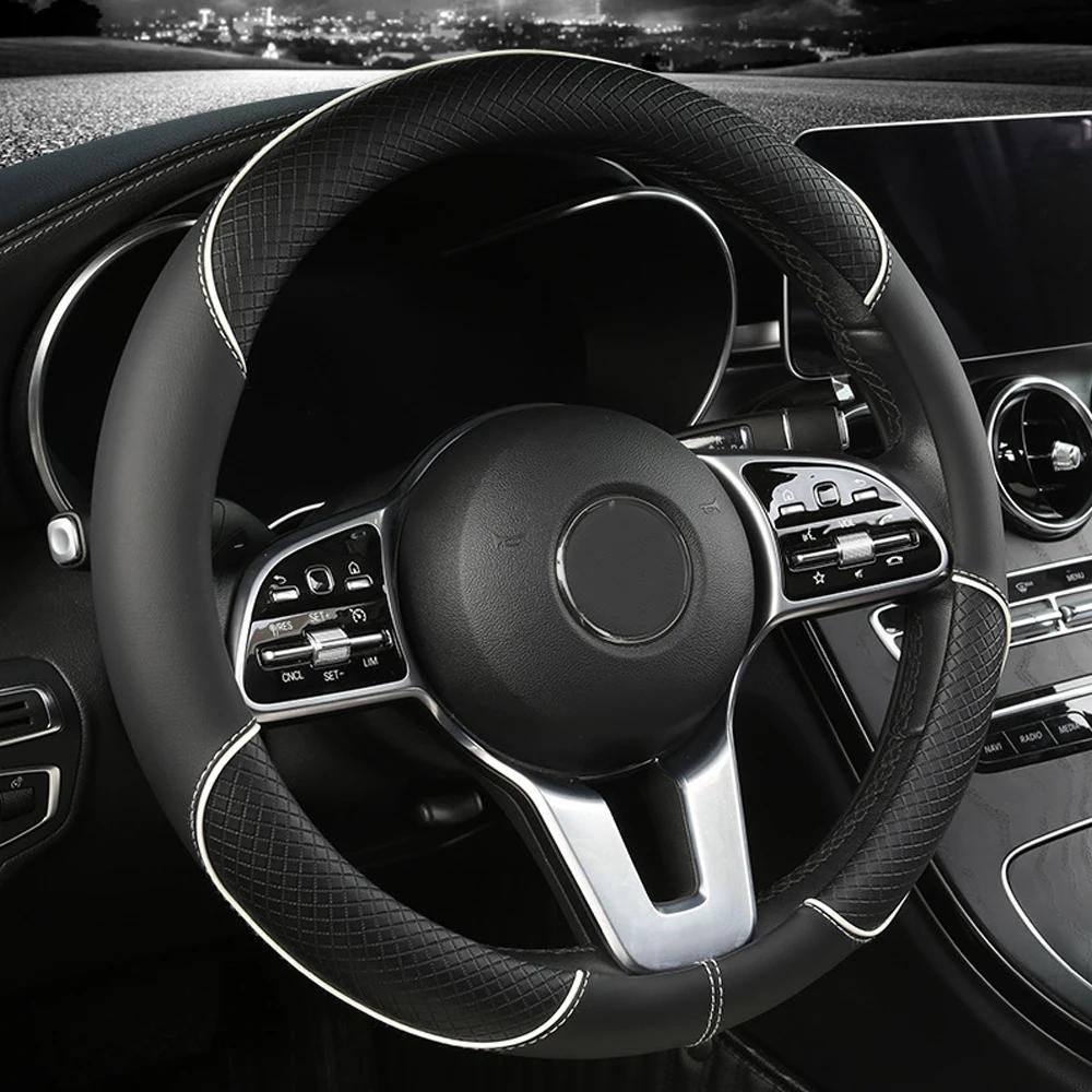 1 STÜCK Auto Lenkradbezug Vollleder Nähte Auto Lenkrad Anti Slip Dekoration Abdeckung Auto Innenausstattung