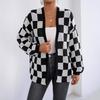 Spring and Autumn New Women's Cardigan Sweater Thick Checkerboard Casual Sweater Jacket