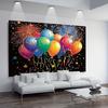 2D Black Background Colorful Balloon Fireworks New Year Party Decor Banner