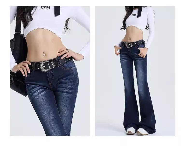 Nostalgic Blue Women's Low Waist Distressed Micro Flare Jeans - Summer Retro Style