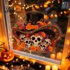 Traditional Mexican Theme Decor Day of The Dead Window Clings, Halloween Top Hat Skull Static Sticker, Waterproof PVC Film Colorful Flower Pattern
