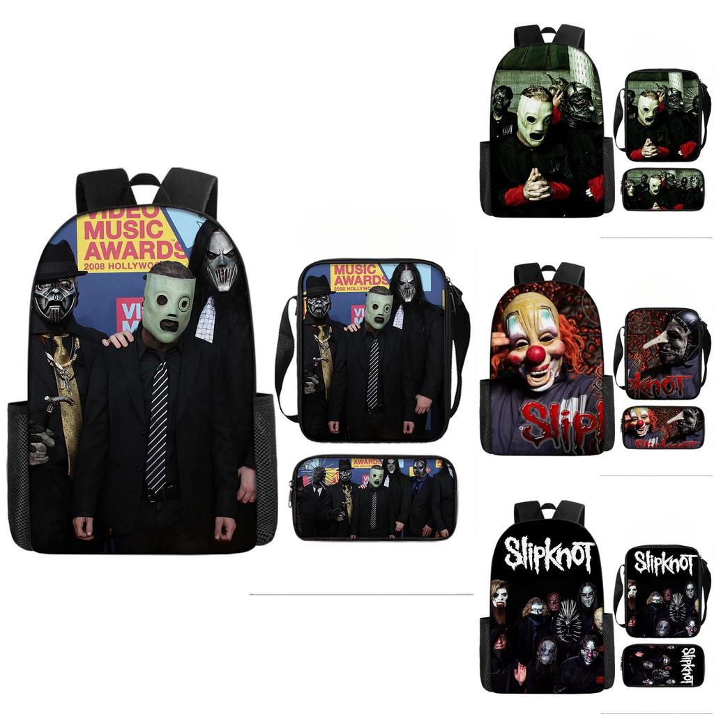 Set Zaino a 3 Pezzi Borsa a Tracolla Astuccio Slipknot Tessuto Oxford Per Materiale Scolastico