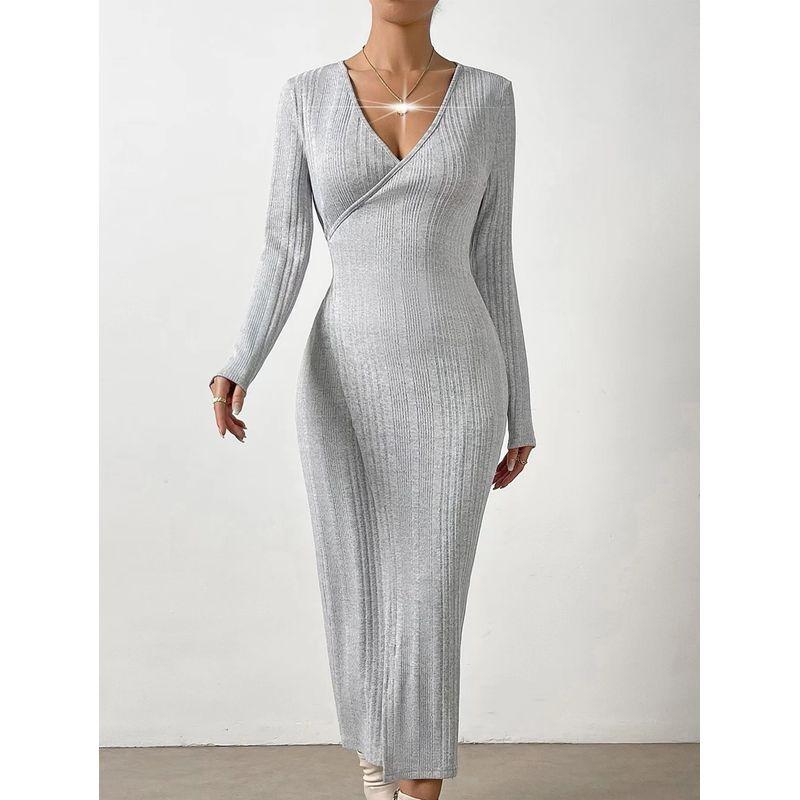 Fashion Wind Knitting Lace-up Long Sleeve Bodycon Dress Elegant Graceful V Neck Dress Lace up Knit Dress