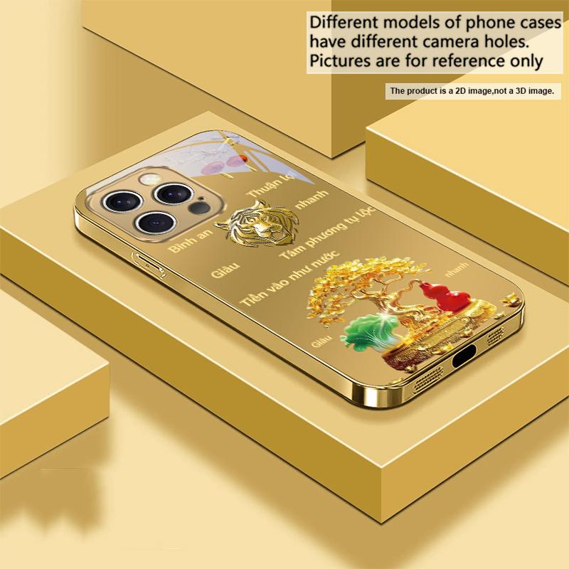 Gradient Golden Tiger For IPhone 17Pro Max 16 17 Pro 15 P Ro 14 13 Plus 12 Mini 11Pro Max XR 16E 17 Air Golden Glass Phone Case