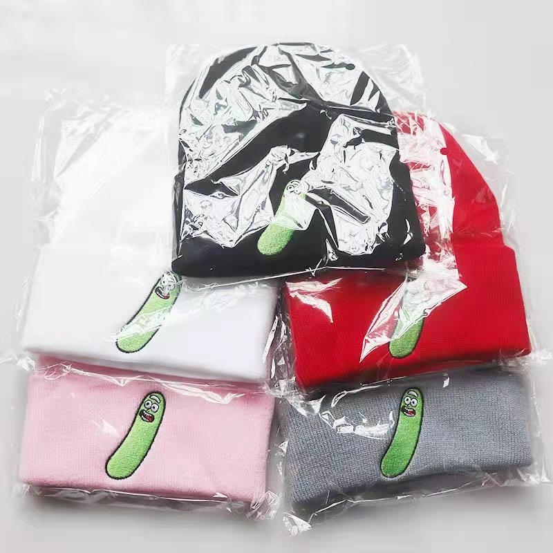 New Cute Cucumber Knit Hat Funny Anime Embroidery Hip-Hop Autumn Winter Cold Weather Hat for Male and Female Students