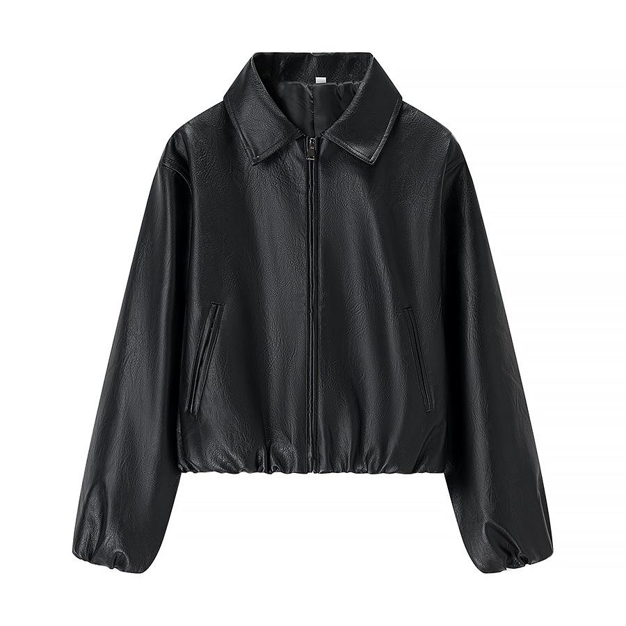 European and American style, new women's clothing, fashionable, casual, versatile lapel long-sleeved leather jacket