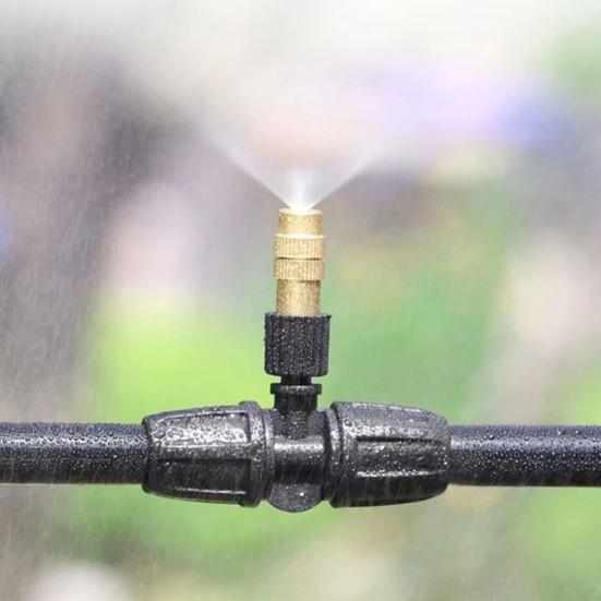 Three-Way Atomizing Nozzle Set Brass Misting Nozzles with Drip Irrigation Connector Adjustable Drip Irrigation Mister Set for Garden Patio Greenhouse