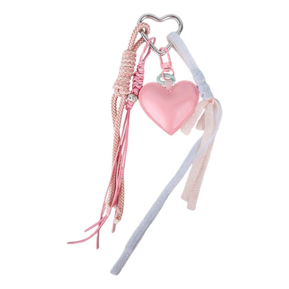 Leather Leather Key Chain Heart-shaped Exquisite Girls' Bag Accessory  Car Accessories
