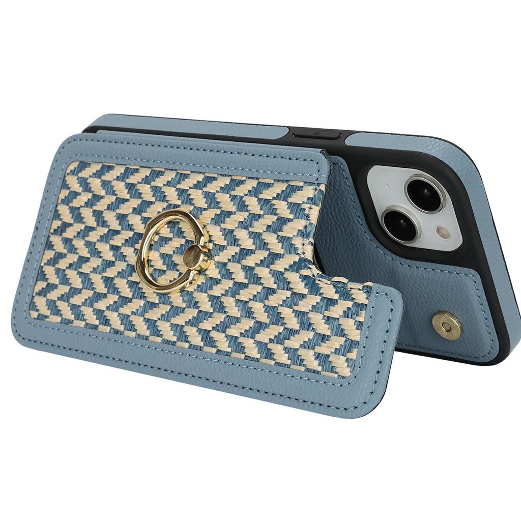 Pro iPhone 14 Plus/15 Plus Pouzdro s držákem na karty, Stojánkem, RFID blokováním PU+TPU Zadní kryt telefonu