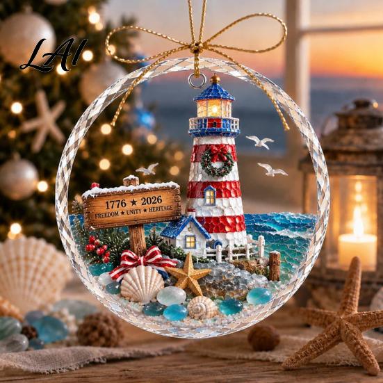 Christmas Wall Hanging Decor Ocean Themed Ornaments Lighthouse/Wreath/Santa Claus/Xmas Tree/Snowman/Deer Holiday Party Ornaments Decor Acrylic Tree