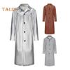 Herren Langer Trenchcoat aus Kunstleder mit Revers, langärmelig, einfarbig, Windjacke, wasserdicht, winddicht, Windjacke