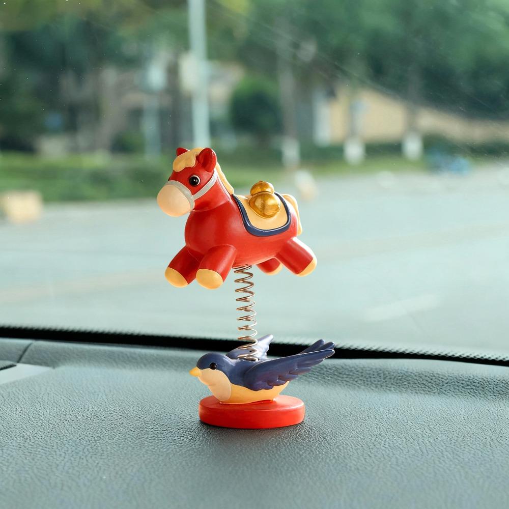 New Year of Horse Car Ornaments Resin Good Luck Center Console Sculpture Model Gift Cartoon New Year Blessing Souvenir