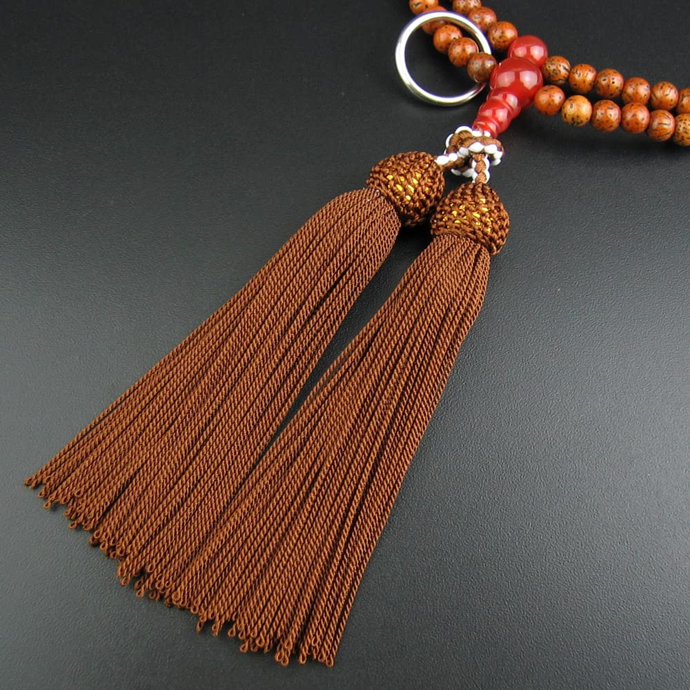 Myorenka Soto Zen Buddhist Prayer Beads for Women, Formal Prayer Beads, Antique Star and Moon Bodhi Tree Design with Agate, 8-inch Prayer Beads with
