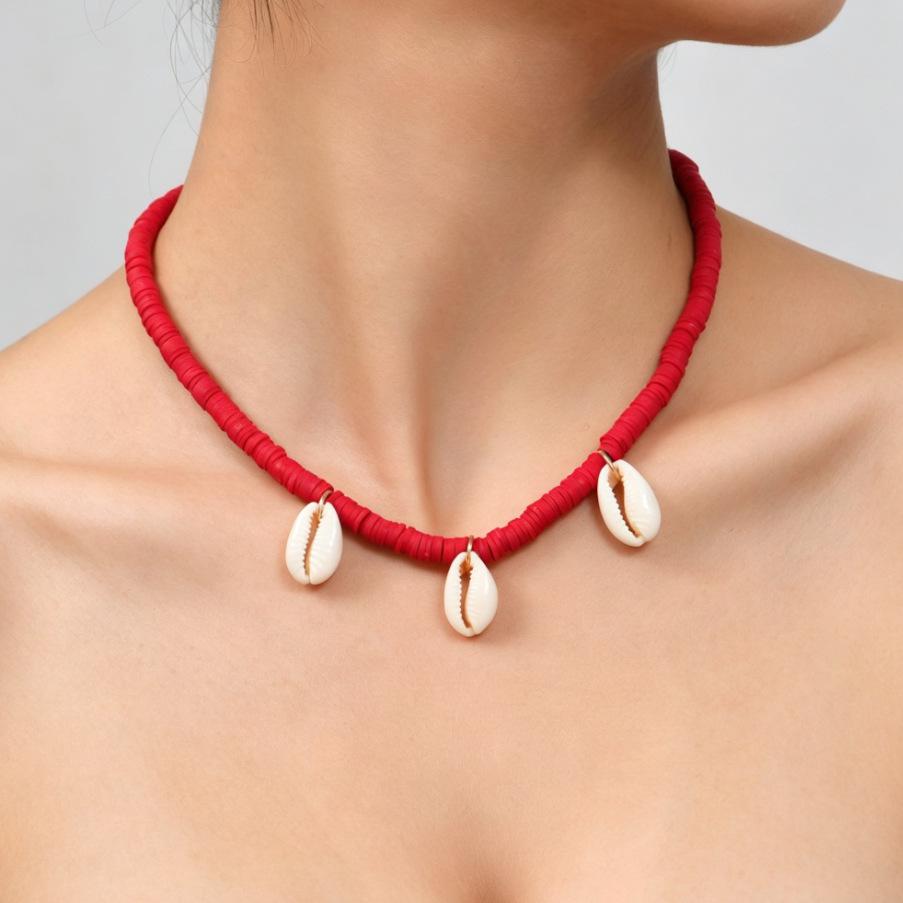 Simple Classic Creative Round Beads Rice Beads Woven Neck Necklace Vacation Wind Beaded Contrasting Color Necklace Collarbone Chain Women