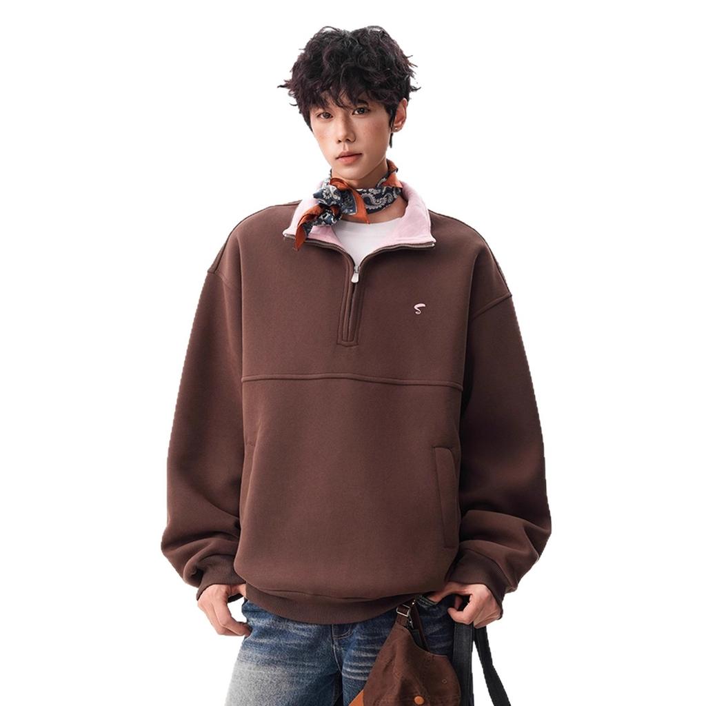 Kontrastfärgad Halvdragkedja Broderad Tröja Herr och Dam Höst Ståkrage Jacka Lös Topp