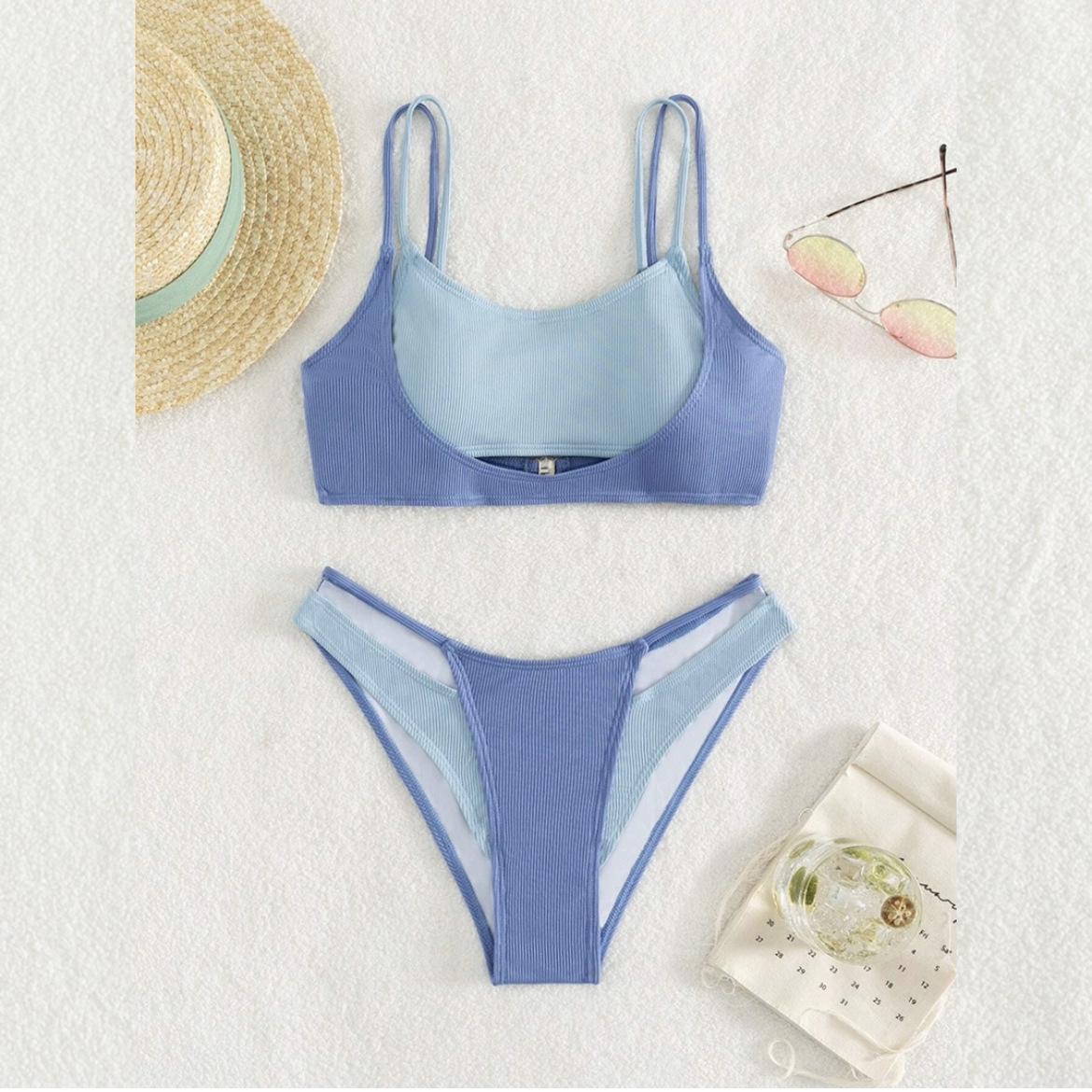 

2024 European & American Sexy Low-Cut Bandeau Triangle Bikini Large синій