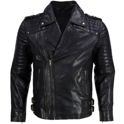 Neue schwarze Lederjacke für Herren, Motorrad-Biker, echter Lammfell-Biker-Jackenmantel