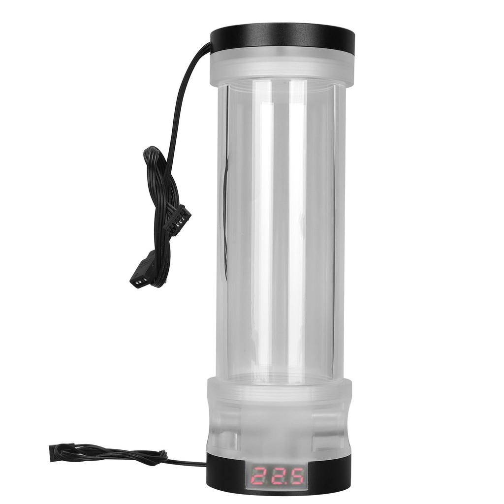 Water Cooling Tank Transparency 210mm Cylinder Temperature Display Reservoir Water Cooling with G1 4 Hole RGB Lighting