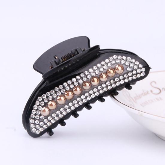Elegant Women Rhinestone Faux Pearl Hair Claw Hairpin Ponytail Holder Accessory