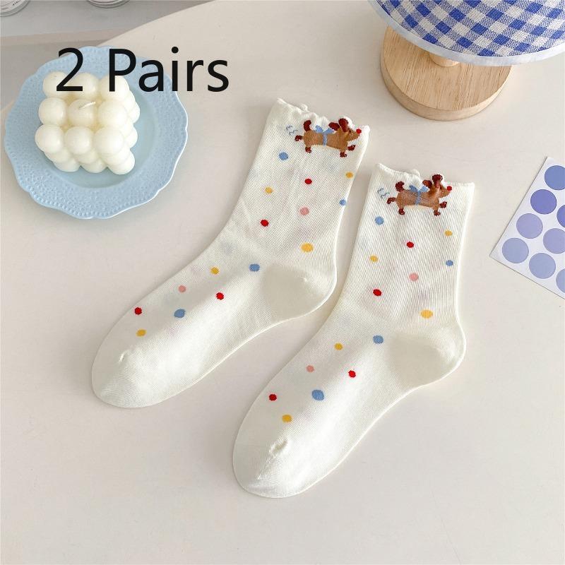 2 Pairs of Autumn Socks - Short Socks for Children, Trendy and Versatile, Cute Sausage-shaped Dog, Sweet Student Cotton Socks, Long Socks