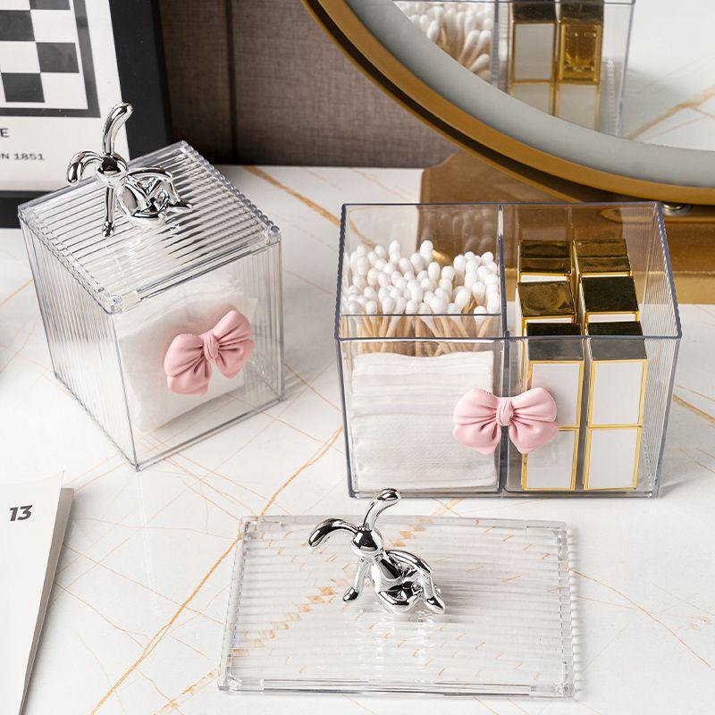 European Rabbit Bow Jewelry Box Clear Lipstick Cotton Sabs Jar Desktop Trinket Storage Box Living Room Fruit Snack Jar with Lid