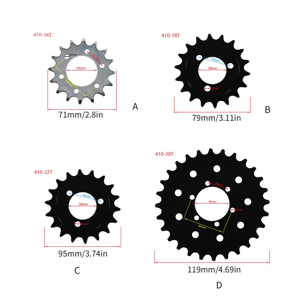 Bicycle Repair Chain Sprocket 410 12T 16T 18T 28T Sprocket Electric Scooter Motor Engine Sprocket Chain Wheel