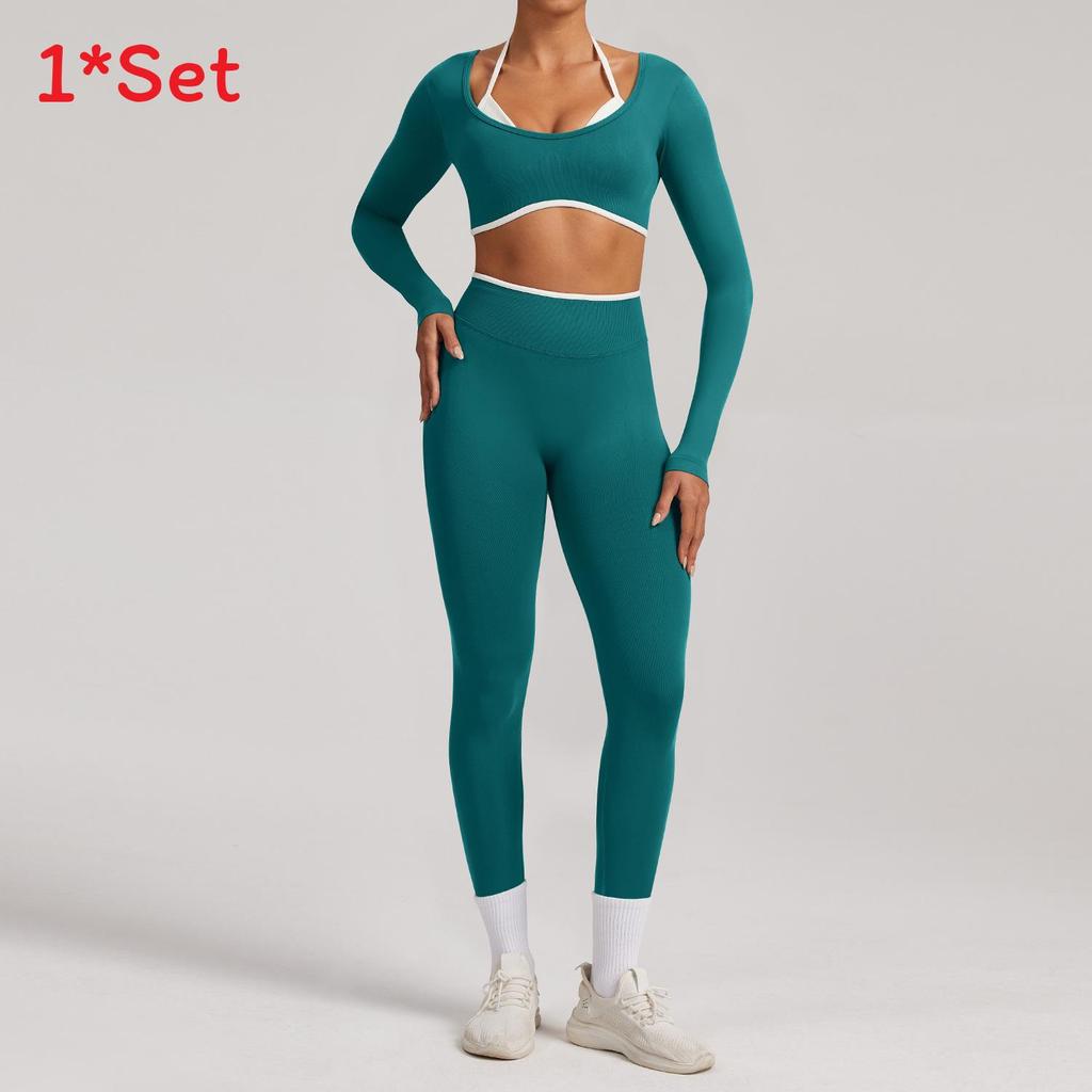 Seamless Yoga Set Long Sleeve Fitness Wear With Moisture Wicking For Women Outdoor Running