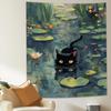 Black Cat Floating Lilie Lotus Lake Starry Night Tapestry Room Decoration Home Decor Bedroom Wall Hanging Fabric