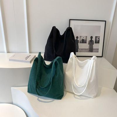 Einfarbige einfache Damen Cord-Umhängetasche Herbst Winter Vintage große Kapazität Student Handtasche beliebte Commut Canvas Tasche