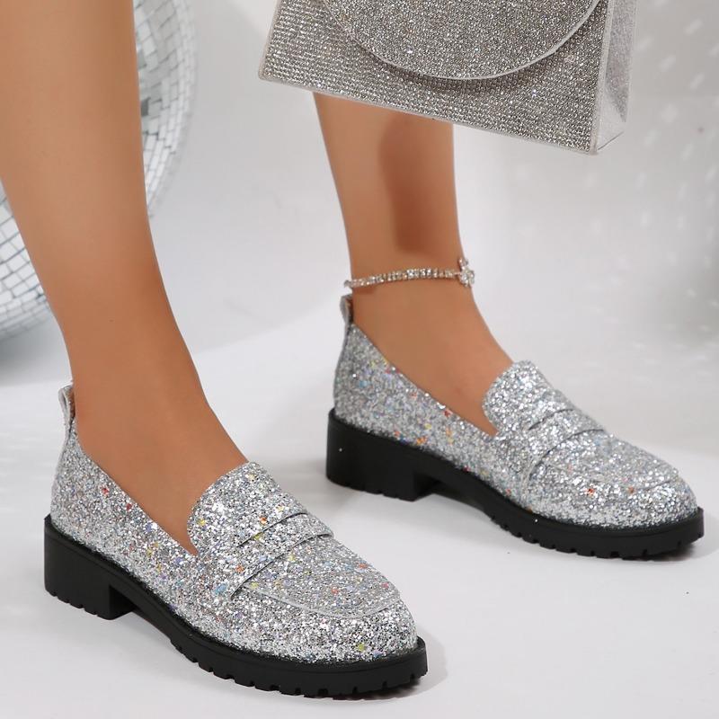 

Autumn and winter new comfortable casual women s flash diamond shoes thick heel thick sole foot lady women s shoes 36