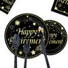 Schwarz und Gold Ruhestand Happy Thema Einweg Pappteller Pappbecher Serviette Tischdecke Party Set Arrangement Zubehör