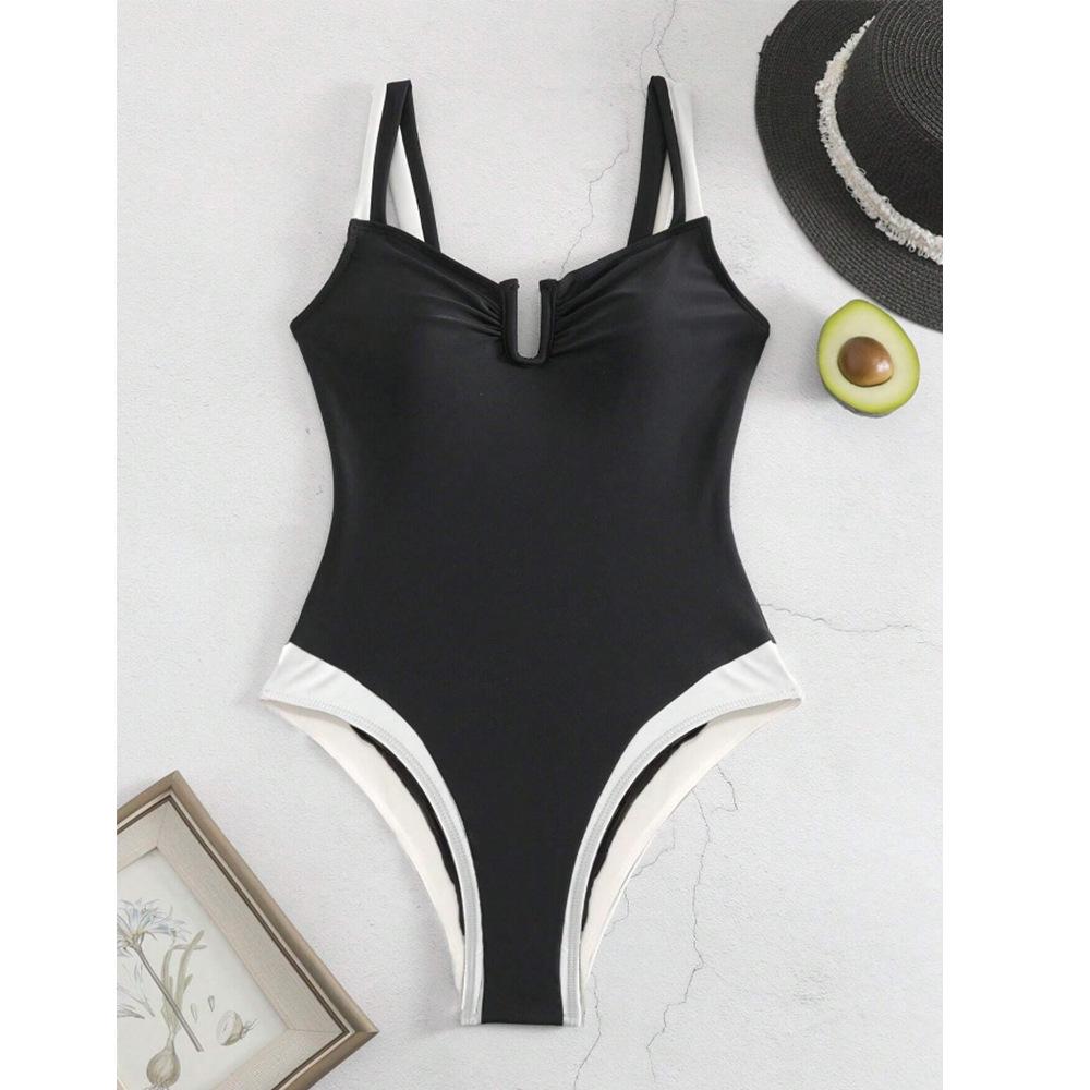 Women's European & American Deep V High-End Solid Color Backless Swimsuit