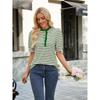 Women Casual Loose Striped Ruffled Collar Short Sleeve T Shirt Top