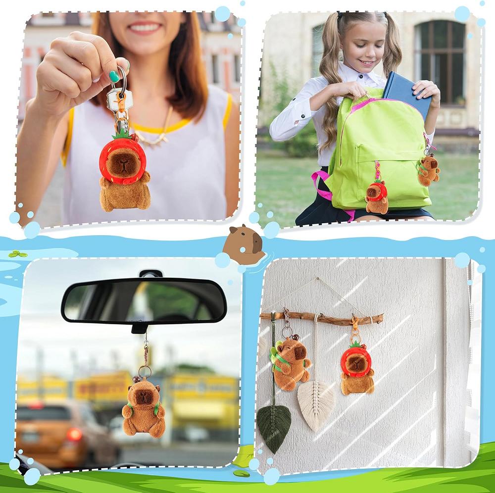 Jucărie de pluș Capybara Kawaii Animale de pluș Capybara pufoasă cu căpșună Broască țestoasă Brățară slap breloc Cadou de ziua de naștere