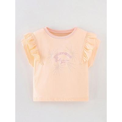 Baby Girl's Chrysanthemum Pink Short-Sleeved T-Shirt, Children's Patchwork Embroidered Top, Baby Pure Cotton Summer Wear, Infant Half-Sleeve Thin 6