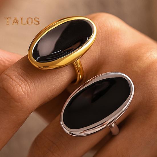 Grande bague ovale en pierre précieuse, faite à la main, style tribal, ouverte, bijoux, fiançailles, anniversaire, pour homme, père, mari, petit ami