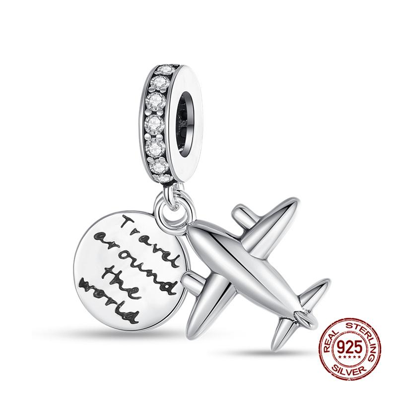 925 Silber Flugzeug Reise Gepäck Charms Perle Passend für 3mm Armband Damen DIY Schmuck Geschenke Original Charms