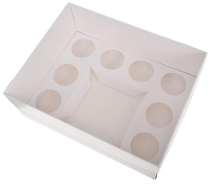 Pudełko Na Bento Box Xl 33X26X13Cm Biało-Transparentne Na Muffiny I Torcik