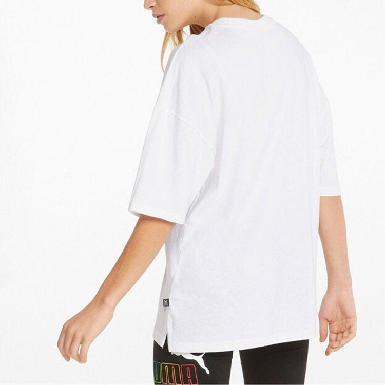 Puma Colorful Vintage Print Logo Short Sleeve T-Shirt With Dropped Shoulders SS22 Women Tops White 670948-02