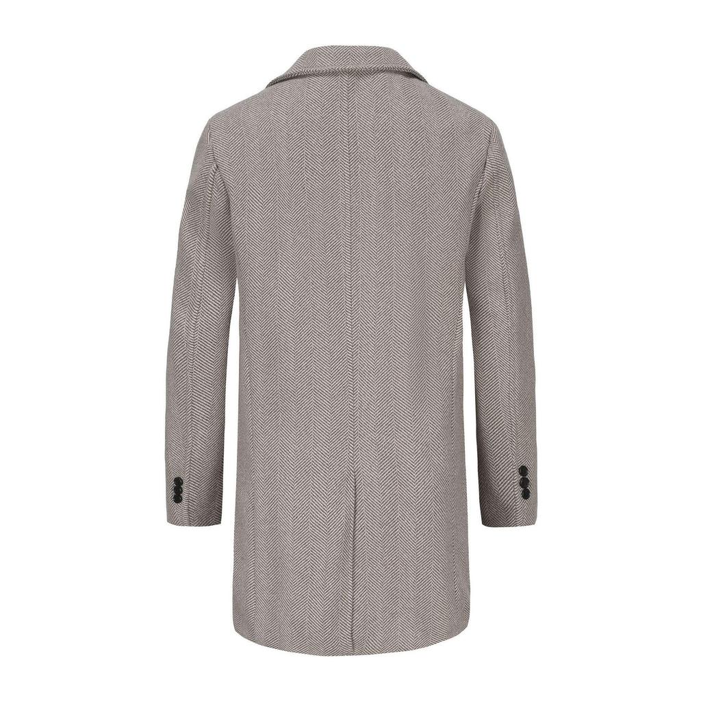 Men's Mid-Length Plaid Wool Coat - Double-Breasted, Cotton-Padded Jacket