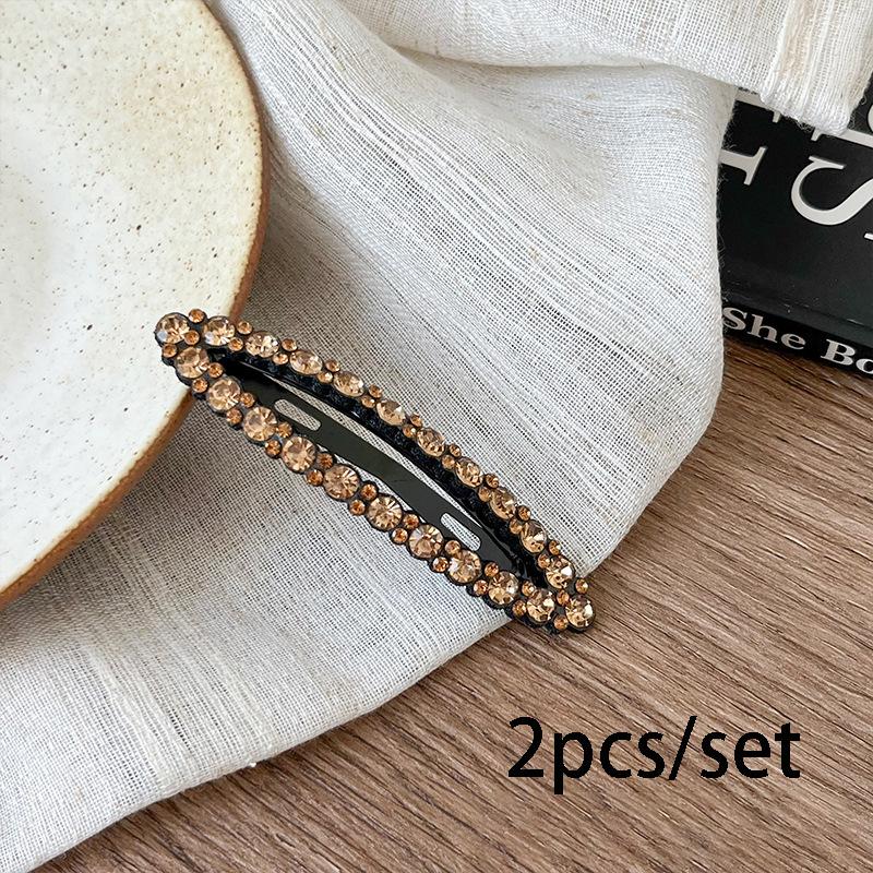 2pcs/set Rhinestone Hair Clips Long Barrettes Colorful Crystal Oval Geometric Side Pins Bling Hairpin Women Hair Accessories