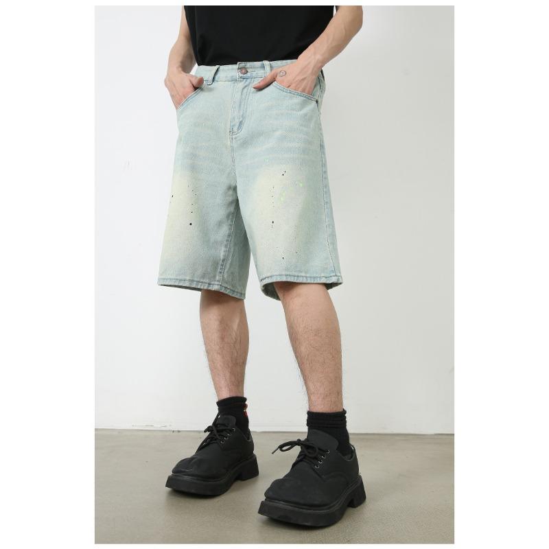 High Street Denim Shorts Summer Models Loose Straight Wide Leg Casual Five Pants Men's Pants Straight Loose Jeans for Men Fashionable and Comfortable