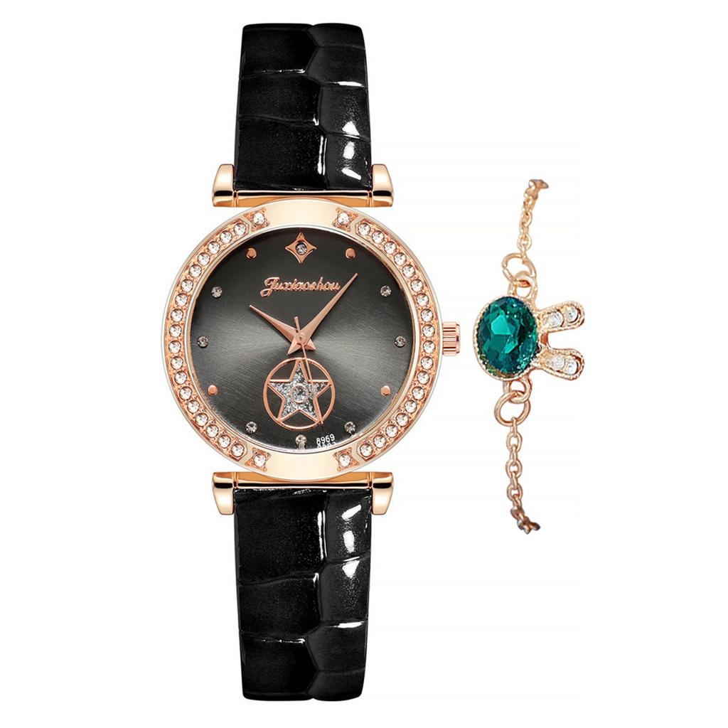 Set Bracciale Orologio al Quarzo da Donna con Dettagli in Strass Quadrante con Pendente a Stella e Cinturino a Catena Regolabile Adatto per l'Uso Quotidiano