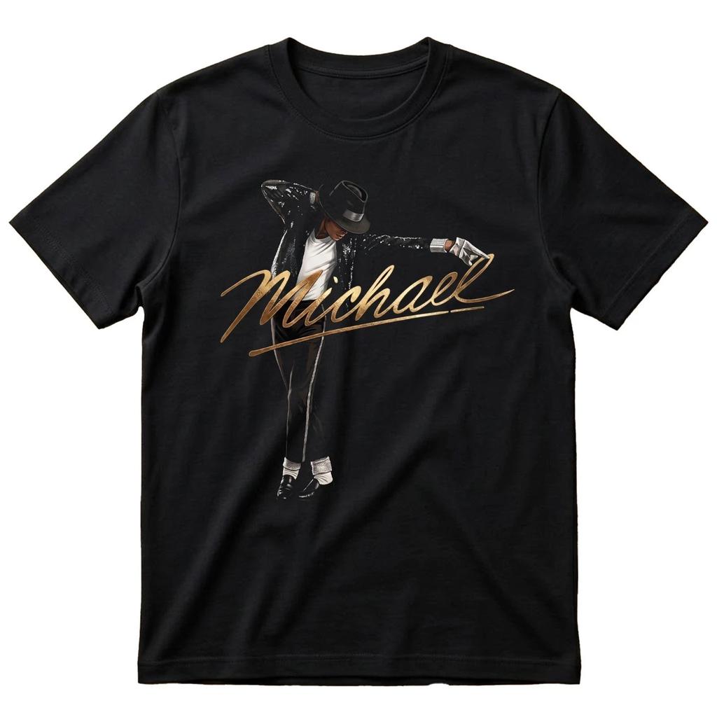 Michael Jackson Michael Gold Script Dancer Sequin Black TShirt