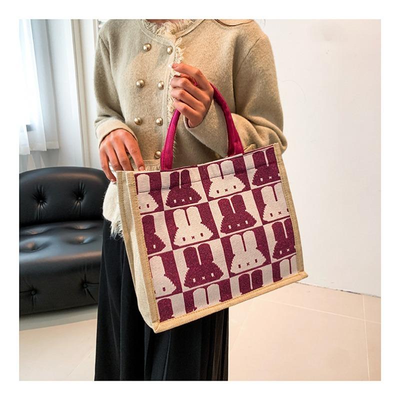 Women's Bag Simple Pure Linen Fashion Portable Magnetic Buckle Single Shoulder Bag Rabbit Bag