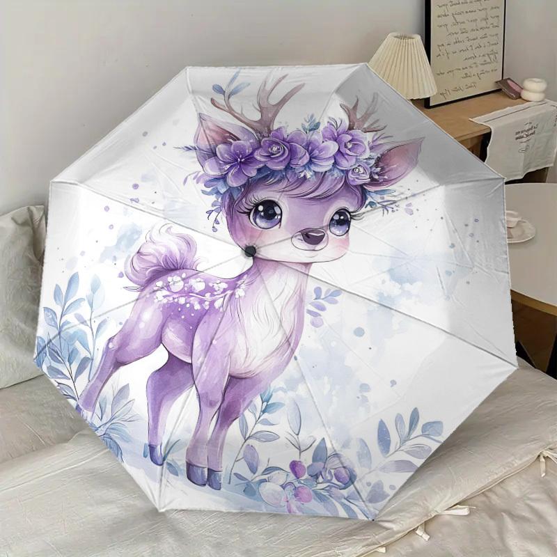 1pc Deer, Flowers Pattern Umbrella Design Automatic Opening and Closing Umbrella, High-quality Travel Umbrella, Lightweight and Portable, -1002121